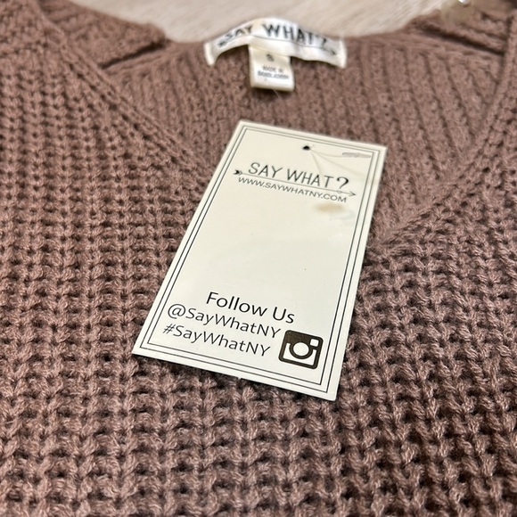 NWT Women’s Say What? Brown Chunky Knit Long Sleeve V-Neck Sweater Dress / Small - Picture 5 of 7